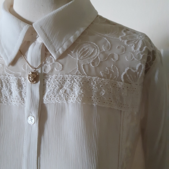 Chico's sheer embroidered button down shirt - Picture 3 of 10